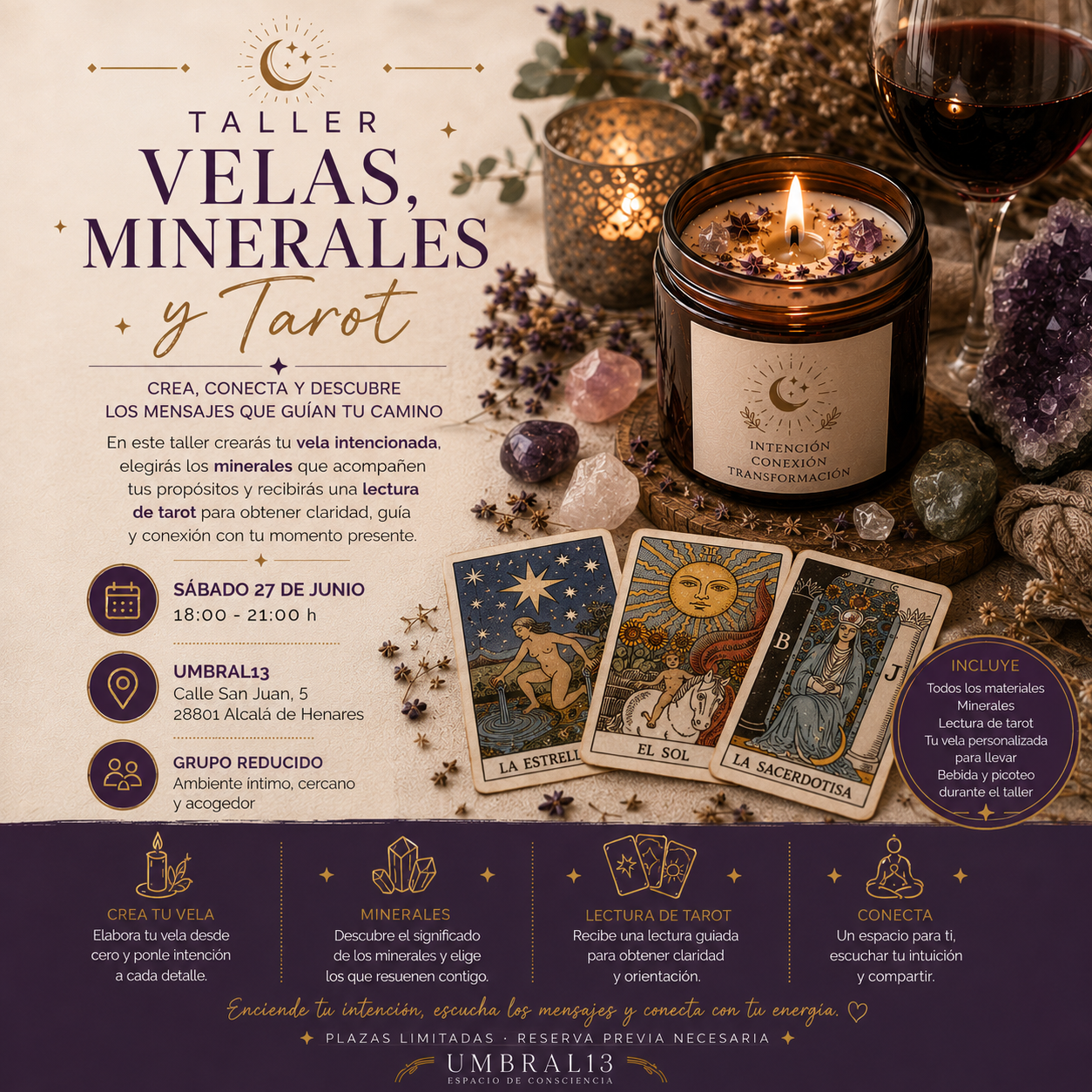 Taller de velas, minerales y tarot - Sábado 27 de Junio de 18:00 a 21:00