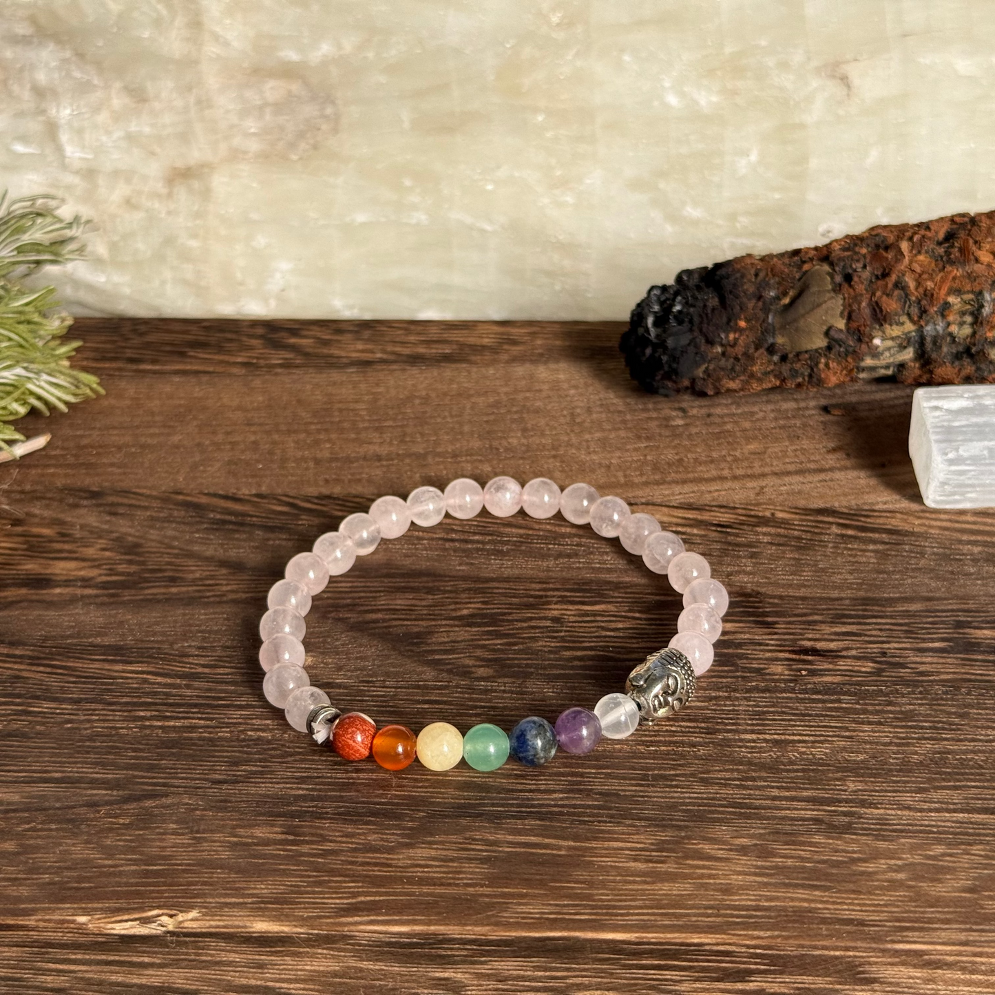 Pulsera cuarzo rosa buda
