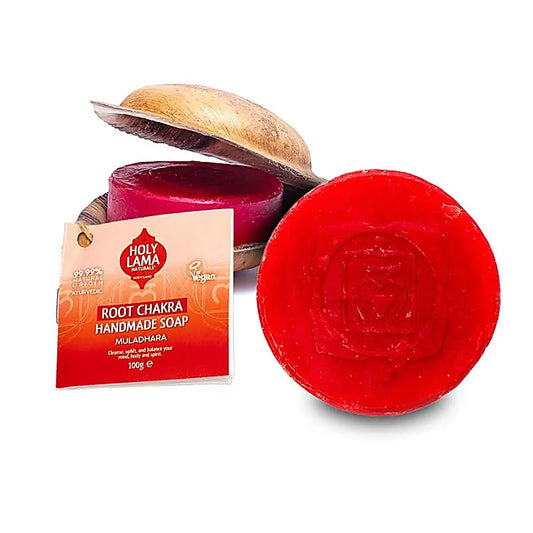Holy Lama jabón chakra raíz en hoja de palma