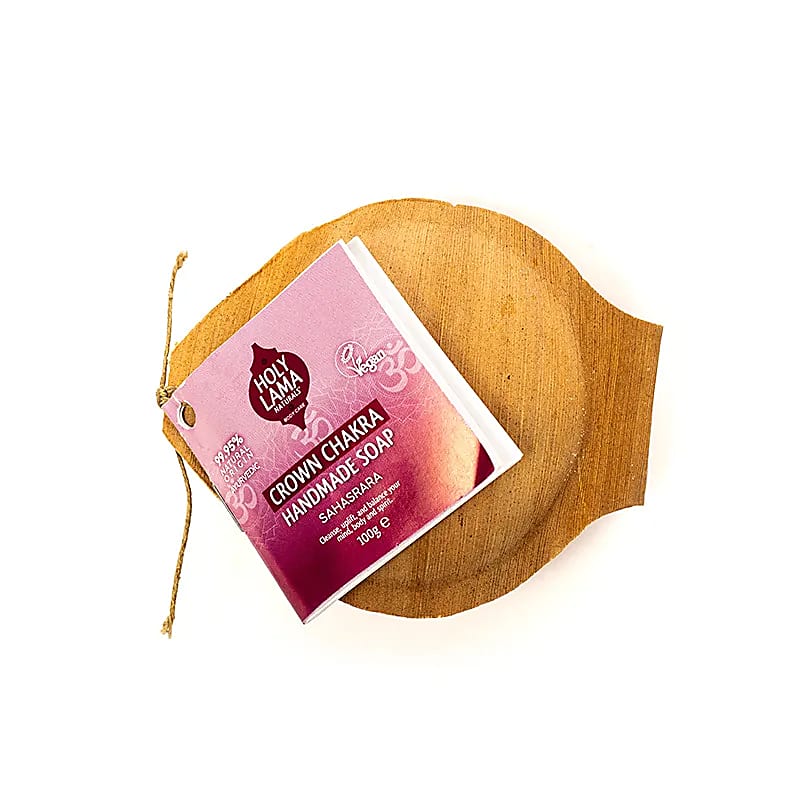 Holy Lama jabón chakra corona en hoja de palma