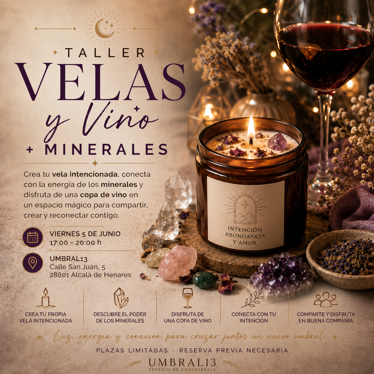 Taller Velas y Vino + Minerales - Viernes 5 de Junio 17:00 - 20:00