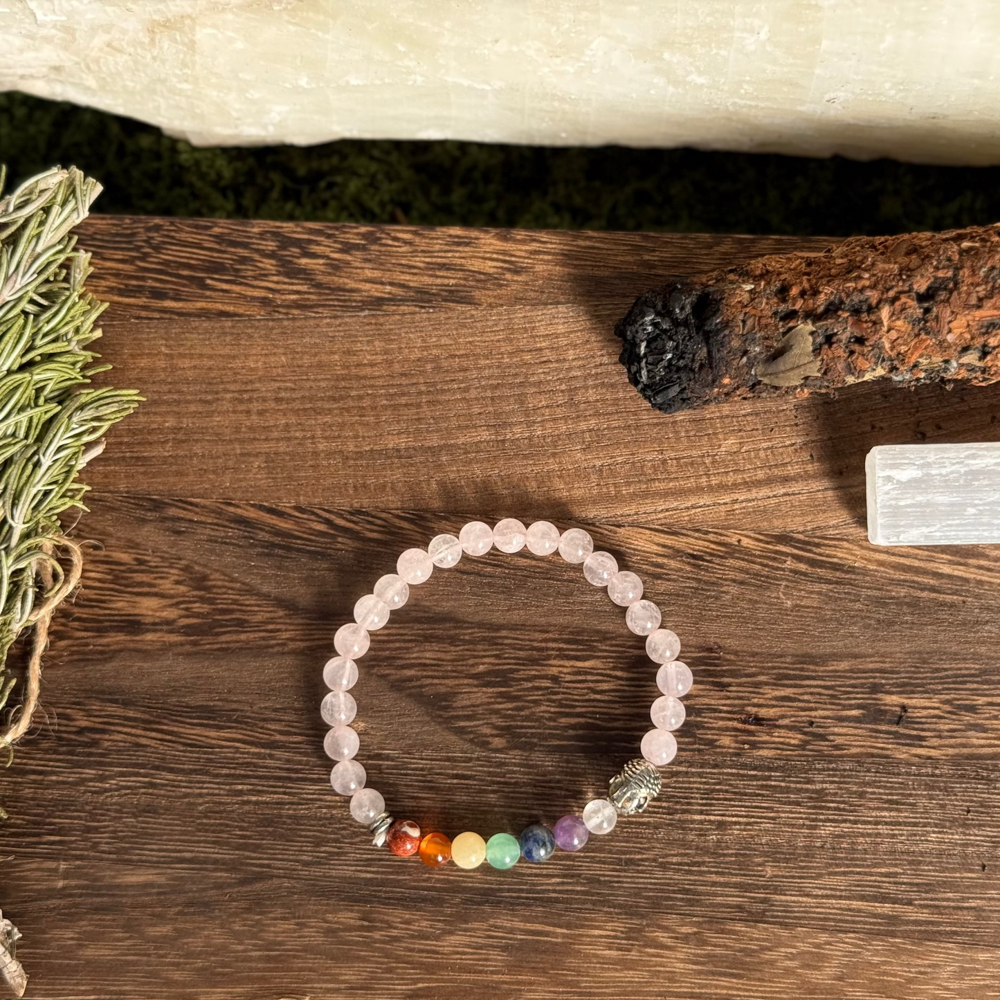 Pulsera cuarzo rosa buda