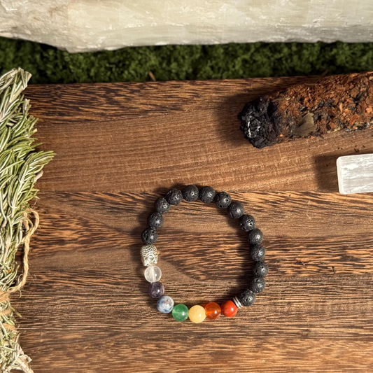Pulsera piedra volcánica Buda